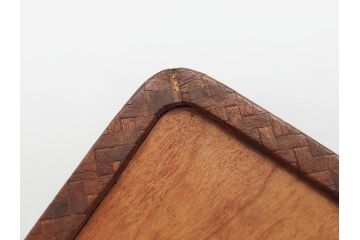 網代(あじろ)編み　彫金　扇面　和の空間を演出する煙草盆セット(朝顔、花、稲穂、トンボ、蜻蛉、植物、タバコ盆、たばこ盆、小物入れ、小箱、鳥取市水道改修記念)(R-079067)