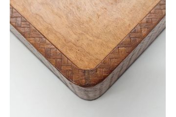 網代(あじろ)編み　彫金　扇面　和の空間を演出する煙草盆セット(朝顔、花、稲穂、トンボ、蜻蛉、植物、タバコ盆、たばこ盆、小物入れ、小箱、鳥取市水道改修記念)(R-079067)