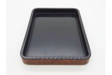 網代(あじろ)編み　彫金　扇面　和の空間を演出する煙草盆セット(朝顔、花、稲穂、トンボ、蜻蛉、植物、タバコ盆、たばこ盆、小物入れ、小箱、鳥取市水道改修記念)(R-079067)