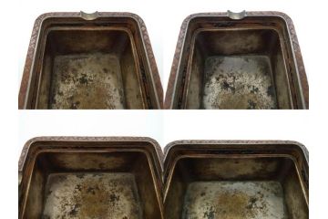 網代(あじろ)編み　彫金　扇面　和の空間を演出する煙草盆セット(朝顔、花、稲穂、トンボ、蜻蛉、植物、タバコ盆、たばこ盆、小物入れ、小箱、鳥取市水道改修記念)(R-079067)