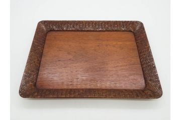 網代(あじろ)編み　彫金　扇面　和の空間を演出する煙草盆セット(朝顔、花、稲穂、トンボ、蜻蛉、植物、タバコ盆、たばこ盆、小物入れ、小箱、鳥取市水道改修記念)(R-079067)