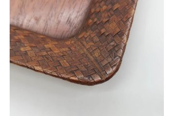 網代(あじろ)編み　彫金　扇面　和の空間を演出する煙草盆セット(朝顔、花、稲穂、トンボ、蜻蛉、植物、タバコ盆、たばこ盆、小物入れ、小箱、鳥取市水道改修記念)(R-079067)