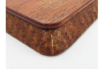 網代(あじろ)編み　彫金　扇面　和の空間を演出する煙草盆セット(朝顔、花、稲穂、トンボ、蜻蛉、植物、タバコ盆、たばこ盆、小物入れ、小箱、鳥取市水道改修記念)(R-079067)
