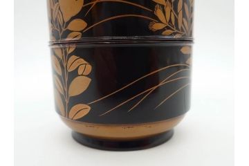 江戸〜明治期　艶やかな漆に金蒔絵が映えた美しい重香合(三段丸重、重箱、香道具、茶道具、木製、漆器、お重、草花)(R-079068)