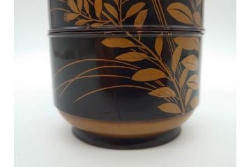 江戸〜明治期　艶やかな漆に金蒔絵が映えた美しい重香合(三段丸重、重箱、香道具、茶道具、木製、漆器、お重、草花)(R-079068)