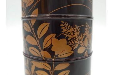 江戸〜明治期　艶やかな漆に金蒔絵が映えた美しい重香合(三段丸重、重箱、香道具、茶道具、木製、漆器、お重、草花)(R-079068)