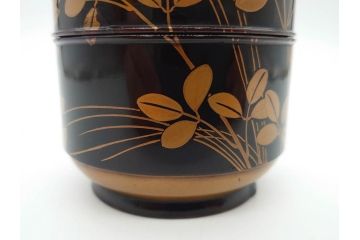 江戸〜明治期　艶やかな漆に金蒔絵が映えた美しい重香合(三段丸重、重箱、香道具、茶道具、木製、漆器、お重、草花)(R-079068)