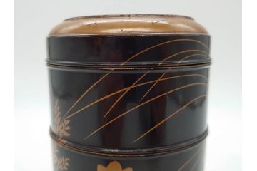 江戸〜明治期　艶やかな漆に金蒔絵が映えた美しい重香合(三段丸重、重箱、香道具、茶道具、木製、漆器、お重、草花)(R-079068)