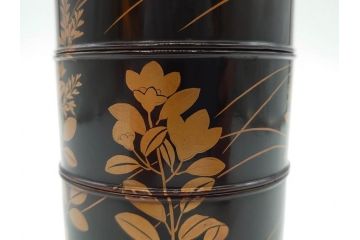 江戸〜明治期　艶やかな漆に金蒔絵が映えた美しい重香合(三段丸重、重箱、香道具、茶道具、木製、漆器、お重、草花)(R-079068)