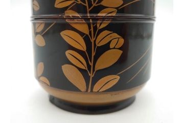 江戸〜明治期　艶やかな漆に金蒔絵が映えた美しい重香合(三段丸重、重箱、香道具、茶道具、木製、漆器、お重、草花)(R-079068)