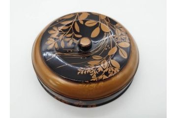 江戸〜明治期　艶やかな漆に金蒔絵が映えた美しい重香合(三段丸重、重箱、香道具、茶道具、木製、漆器、お重、草花)(R-079068)