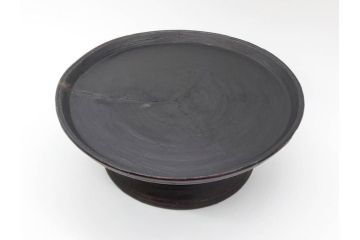時代物　木製　李朝　時を重ねた味わい深い高台皿(高杯、朝鮮美術、丸盆、台鉢、フルーツボウル、コンポート)(R-079070)