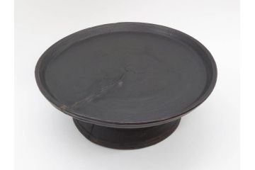 時代物　木製　李朝　時を重ねた味わい深い高台皿(高杯、朝鮮美術、丸盆、台鉢、フルーツボウル、コンポート)(R-079070)