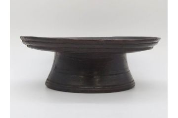 時代物　木製　李朝　時を重ねた味わい深い高台皿(高杯、朝鮮美術、丸盆、台鉢、フルーツボウル、コンポート)(R-079070)