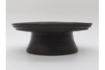 時代物　木製　李朝　時を重ねた味わい深い高台皿(高杯、朝鮮美術、丸盆、台鉢、フルーツボウル、コンポート)(R-079070)