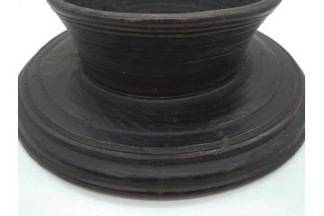 時代物　木製　李朝　時を重ねた味わい深い高台皿(高杯、朝鮮美術、丸盆、台鉢、フルーツボウル、コンポート)(R-079070)