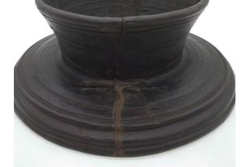 時代物　木製　李朝　時を重ねた味わい深い高台皿(高杯、朝鮮美術、丸盆、台鉢、フルーツボウル、コンポート)(R-079070)