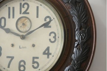 和製アンティーク　特大!!　彫刻入り　「ひまわり型」　レトロな雰囲気あふれる大きな掛け時計(振り子時計、柱時計、古時計)(R-079090)