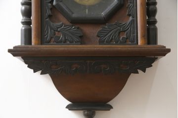 和製アンティーク　特大!!　彫刻入り　「ひまわり型」　レトロな雰囲気あふれる大きな掛け時計(振り子時計、柱時計、古時計)(R-079090)
