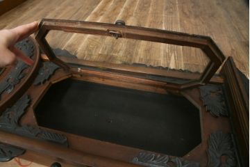 和製アンティーク　特大!!　彫刻入り　「ひまわり型」　レトロな雰囲気あふれる大きな掛け時計(振り子時計、柱時計、古時計)(R-079090)