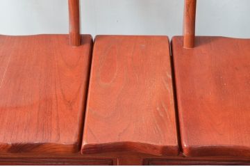 中古　美品　伝統木芸士　石橋武士作　欅(ケヤキ)材　心が和む温かな色味が素敵な収納付き2人掛けベンチ(椅子、いす、イス、板座チェア、囲炉裏チェア、ダイニングチェア)(定価約16万5千円)(R-079094)