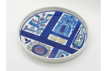 デンマーク　ROYAL COPENHAGEN(ロイヤルコペンハーゲン)　Tenera(テネラ)　FAJANCE(ファイアンス焼き)　121/3293　青の色調が印象的な温かみあるプレート(大皿、花、フラワー、ひまわり、向日葵、洋食器、北欧)(R-079108)