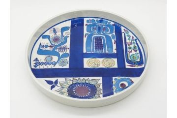 デンマーク　ROYAL COPENHAGEN(ロイヤルコペンハーゲン)　Tenera(テネラ)　FAJANCE(ファイアンス焼き)　121/3293　青の色調が印象的な温かみあるプレート(大皿、花、フラワー、ひまわり、向日葵、洋食器、北欧)(R-079108)