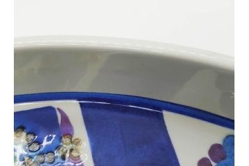 デンマーク　ROYAL COPENHAGEN(ロイヤルコペンハーゲン)　Tenera(テネラ)　FAJANCE(ファイアンス焼き)　121/3293　青の色調が印象的な温かみあるプレート(大皿、花、フラワー、ひまわり、向日葵、洋食器、北欧)(R-079108)