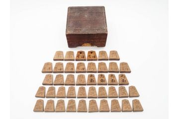 作家物　飯塚好　水無瀬書　虎斑　歳月を重ねた味わいある将棋駒(漆、盛上駒、彫埋駒、駒箱付き)(R-079112)