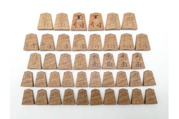 作家物　飯塚好　水無瀬書　虎斑　歳月を重ねた味わいある将棋駒(漆、盛上駒、彫埋駒、駒箱付き)(R-079112)