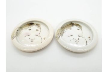 時代物　陶器　おかめ　天狗　寿　染付　様々な組み合わせが楽しめる引手6点セット(引き手、耕山、取っ手、ハンドル、把手)(R-079113)