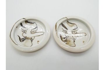 時代物　陶器　おかめ　天狗　寿　染付　様々な組み合わせが楽しめる引手6点セット(引き手、耕山、取っ手、ハンドル、把手)(R-079113)