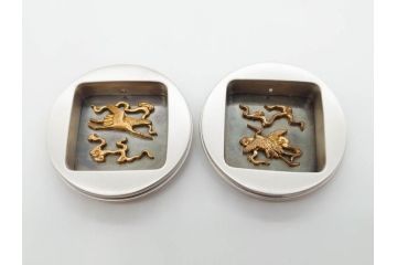 時代物　彫金　金工　緻密な毛彫りが美しい引手6点セット(引き手、鶴、ツル、鳥、花、植物、金具、ハンドル、取っ手、把手、藤原)(R-079114)