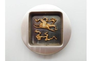 時代物　彫金　金工　緻密な毛彫りが美しい引手6点セット(引き手、鶴、ツル、鳥、花、植物、金具、ハンドル、取っ手、把手、藤原)(R-079114)