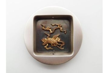 時代物　彫金　金工　緻密な毛彫りが美しい引手6点セット(引き手、鶴、ツル、鳥、花、植物、金具、ハンドル、取っ手、把手、藤原)(R-079114)