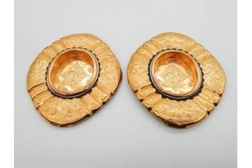 時代物　彫金　金工　緻密な毛彫りが美しい引手6点セット(引き手、鶴、ツル、鳥、花、植物、金具、ハンドル、取っ手、把手、藤原)(R-079114)