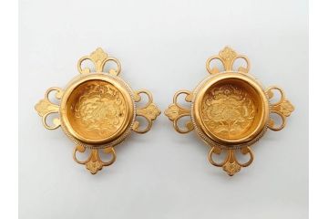 時代物　彫金　金工　緻密な毛彫りが美しい引手6点セット(引き手、鶴、ツル、鳥、花、植物、金具、ハンドル、取っ手、把手、藤原)(R-079114)