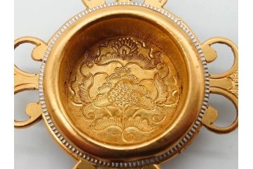 時代物　彫金　金工　緻密な毛彫りが美しい引手6点セット(引き手、鶴、ツル、鳥、花、植物、金具、ハンドル、取っ手、把手、藤原)(R-079114)