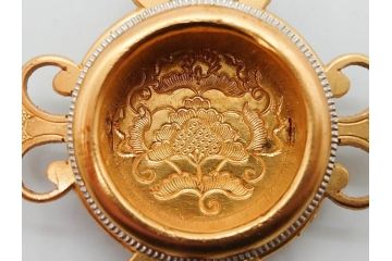 時代物　彫金　金工　緻密な毛彫りが美しい引手6点セット(引き手、鶴、ツル、鳥、花、植物、金具、ハンドル、取っ手、把手、藤原)(R-079114)