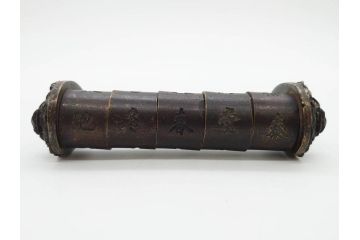中国　古銅　錠前　重厚感のある文字合わせ錠等5点セット(李朝、朝鮮、鍵、カギ、ディスプレイ)(R-079116)