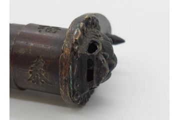 中国　古銅　錠前　重厚感のある文字合わせ錠等5点セット(李朝、朝鮮、鍵、カギ、ディスプレイ)(R-079116)