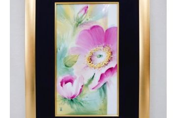 ドイツ　マイセン　Meissen　お部屋を華やかに彩る陶板画(プラーク、花、フラワー、ハンドペイント、西洋美術、額装、サイン有り)(R-079118)