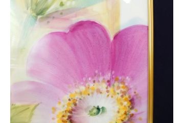 ドイツ　マイセン　Meissen　お部屋を華やかに彩る陶板画(プラーク、花、フラワー、ハンドペイント、西洋美術、額装、サイン有り)(R-079118)