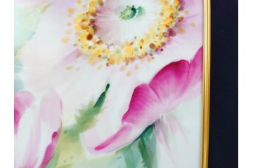 ドイツ　マイセン　Meissen　お部屋を華やかに彩る陶板画(プラーク、花、フラワー、ハンドペイント、西洋美術、額装、サイン有り)(R-079118)
