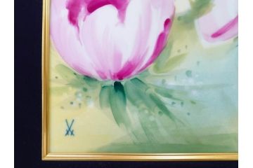 ドイツ　マイセン　Meissen　お部屋を華やかに彩る陶板画(プラーク、花、フラワー、ハンドペイント、西洋美術、額装、サイン有り)(R-079118)