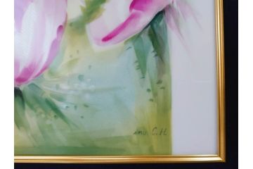 ドイツ　マイセン　Meissen　お部屋を華やかに彩る陶板画(プラーク、花、フラワー、ハンドペイント、西洋美術、額装、サイン有り)(R-079118)