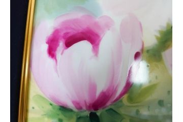 ドイツ　マイセン　Meissen　お部屋を華やかに彩る陶板画(プラーク、花、フラワー、ハンドペイント、西洋美術、額装、サイン有り)(R-079118)