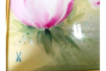 ドイツ　マイセン　Meissen　お部屋を華やかに彩る陶板画(プラーク、花、フラワー、ハンドペイント、西洋美術、額装、サイン有り)(R-079118)