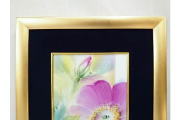 ドイツ　マイセン　Meissen　お部屋を華やかに彩る陶板画(プラーク、花、フラワー、ハンドペイント、西洋美術、額装、サイン有り)(R-079118)