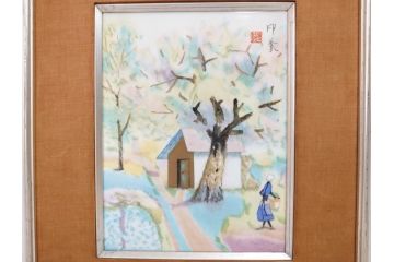 ノリタケ　NORITAKE　堂本印象　ふんわり優しい色彩が心を和ませる陶板画(プラーク、風景画、額装、陶器、サイン有り)(R-079119)